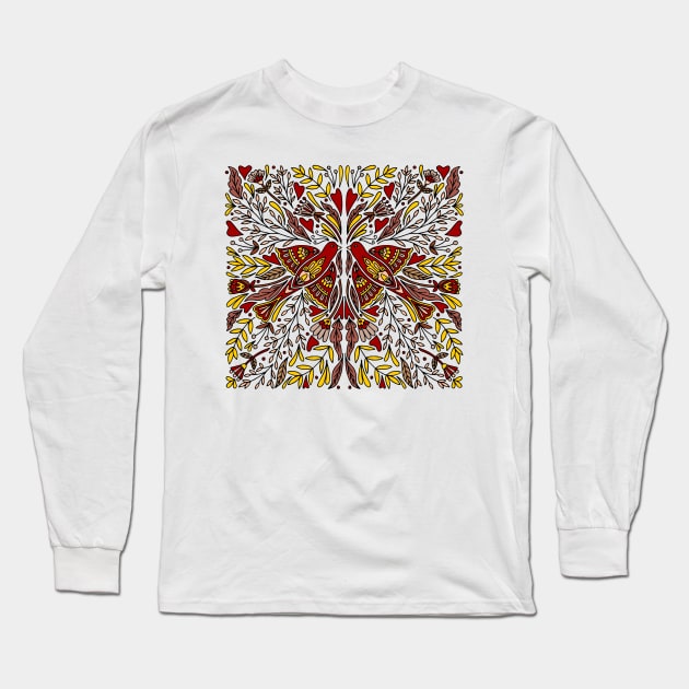 Folk Art Bird | Red Birds | Scandinavian Folk Art Long Sleeve T-Shirt by HLeslie Design